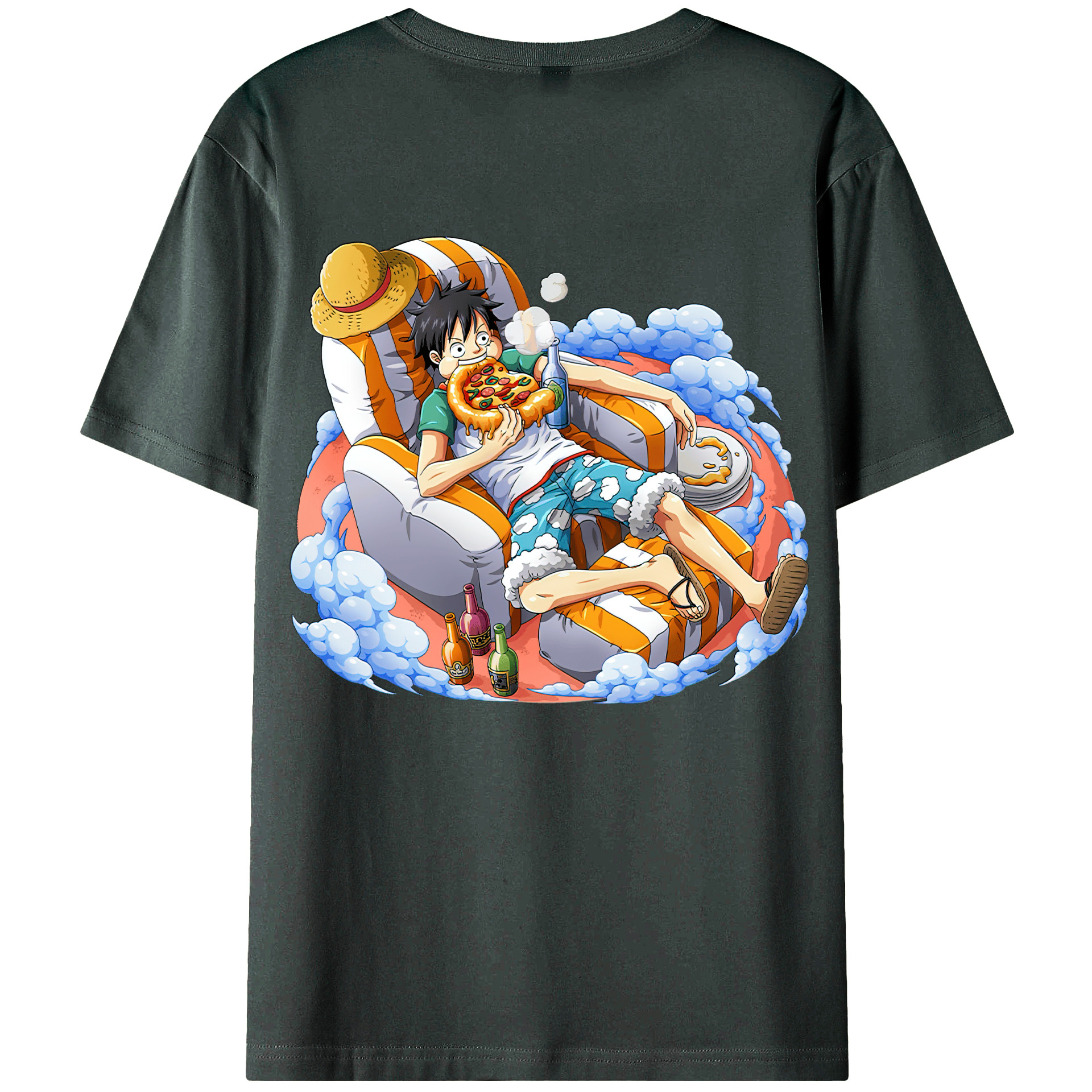 ワンピース モンキー・D・ルフィ ONE PIECE Monkey D. Luffy 綿100％ メンズ半袖Tシャツ（バックプリント） 通気性